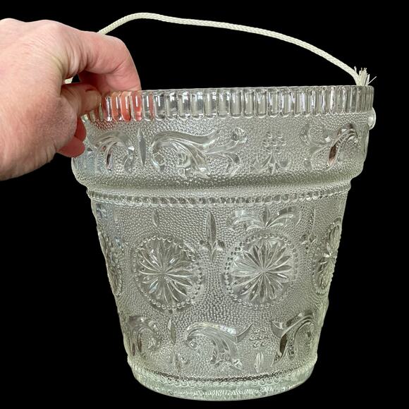 Vintage Sandwich Glass Planter Ice Bucket American Concord MCM Pressed Embossed - Picture 1 of 10